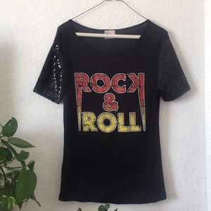 Rock & Roll Black Sequined Sleeve Top Tee
